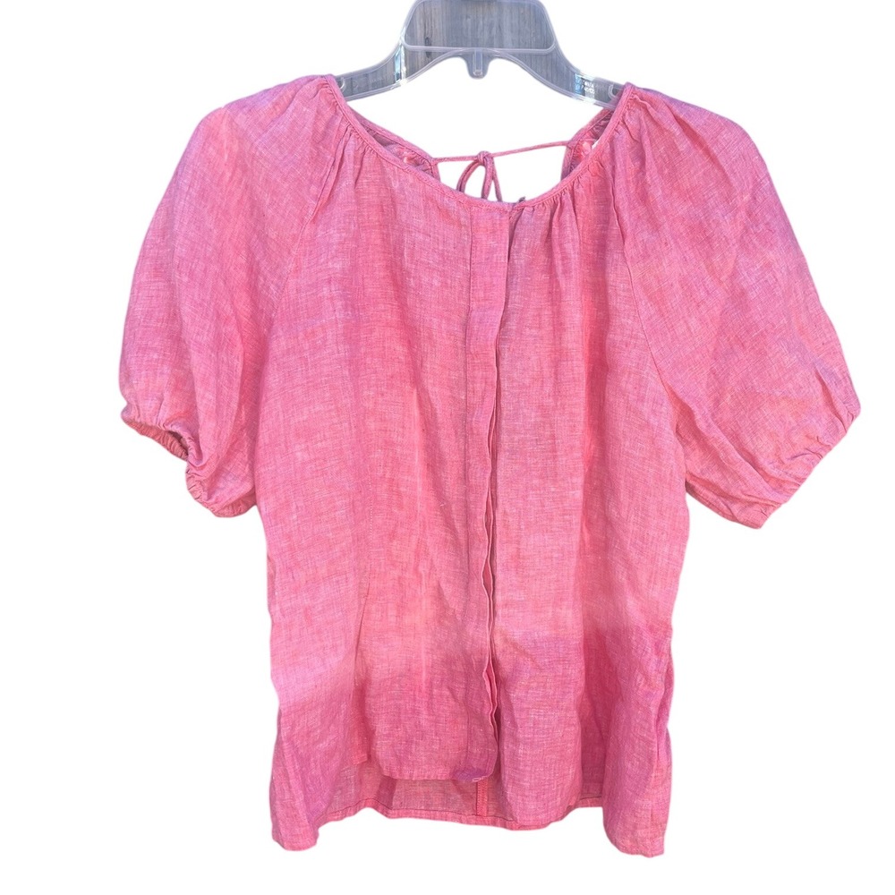 J. Crew NEW Women's Pink 100% Linen V-Back Puff Sleeve Button Down Top Sz 8 - Picture 4 of 9